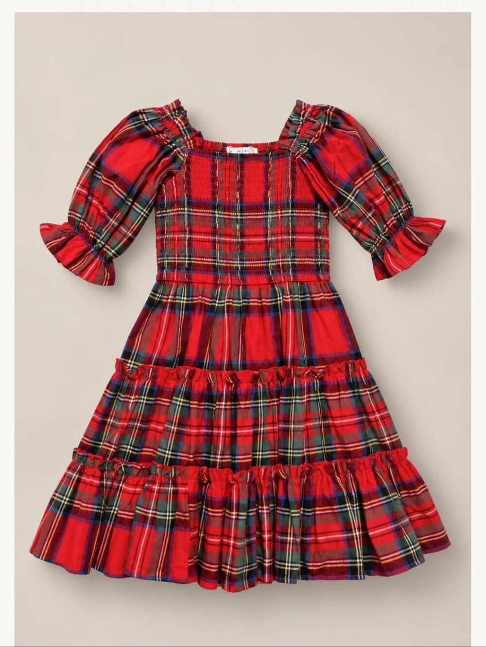 Ivy City Co. Red plaid Madeline Girls Smocked Tiered Dress